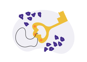 illustration of a yellow key with purple animal prints around it