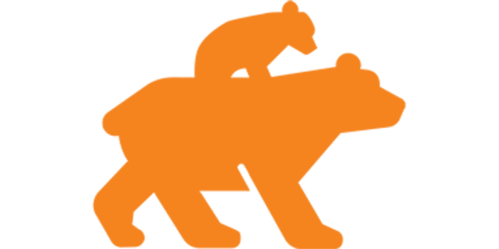 graphic orange bear with bear cub on its back