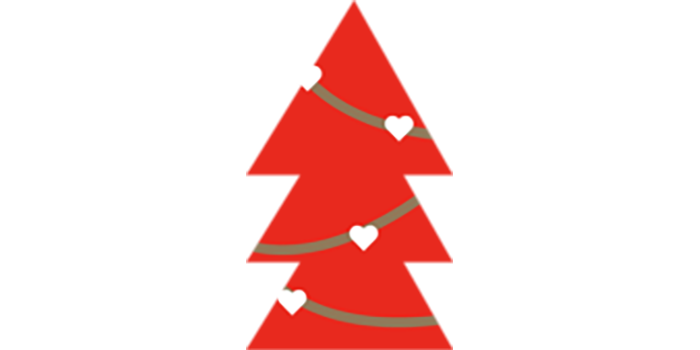 red graphic christmas tree with hearts on it